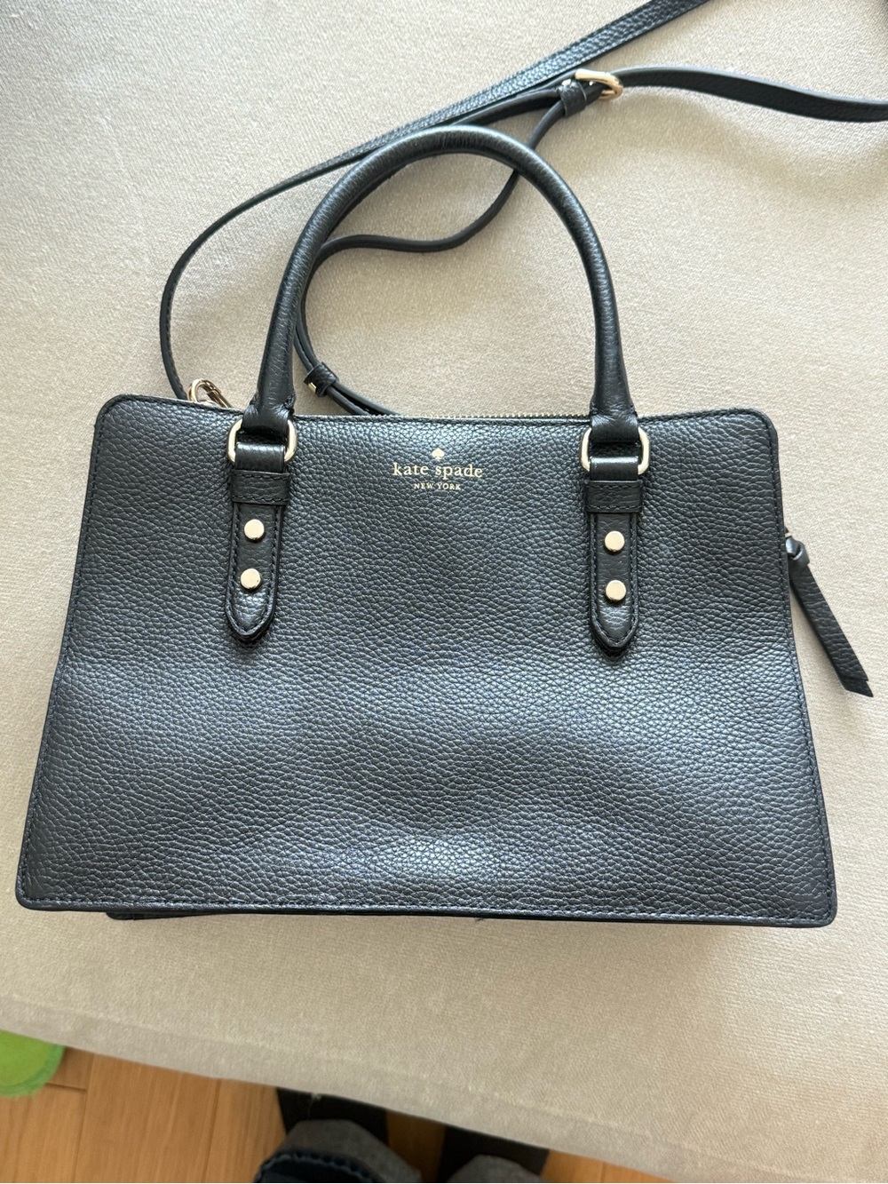 kate spade Black Pebbled Leather Satchel with Removable Strap